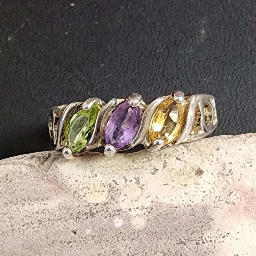 Avon Sterling Silver Multi Color Gemstone Ring - Picture 2 of 6